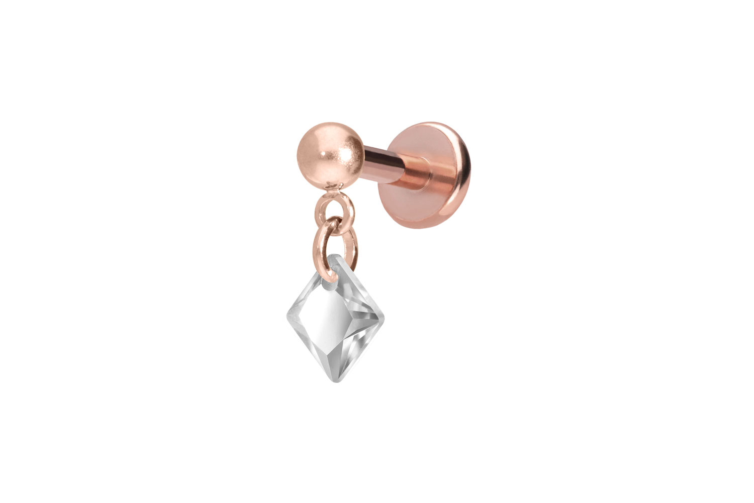 Titan Labret Piercing mit Push Fit KRISTALLQUADRAT